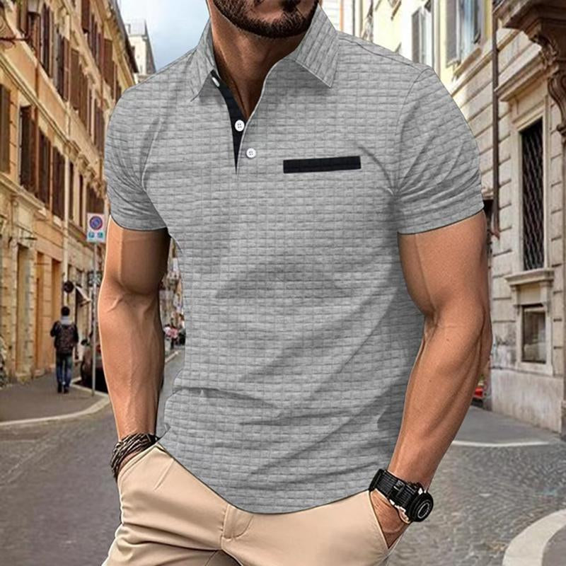 Men's Casual Solid Color Waffle Short Sleeve Polo Shirt