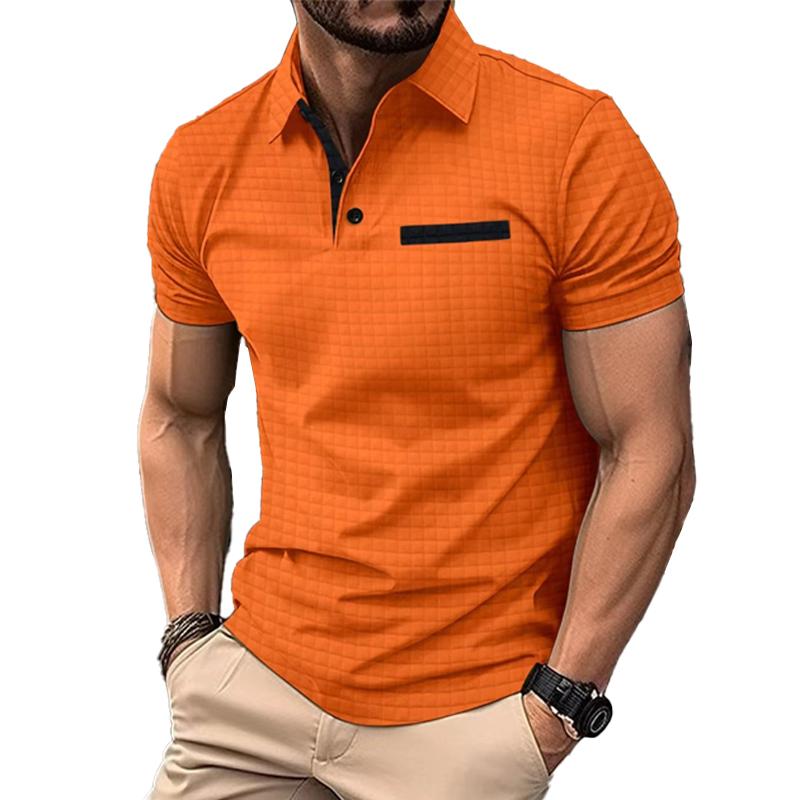 Men's Casual Solid Color Waffle Short Sleeve Polo Shirt