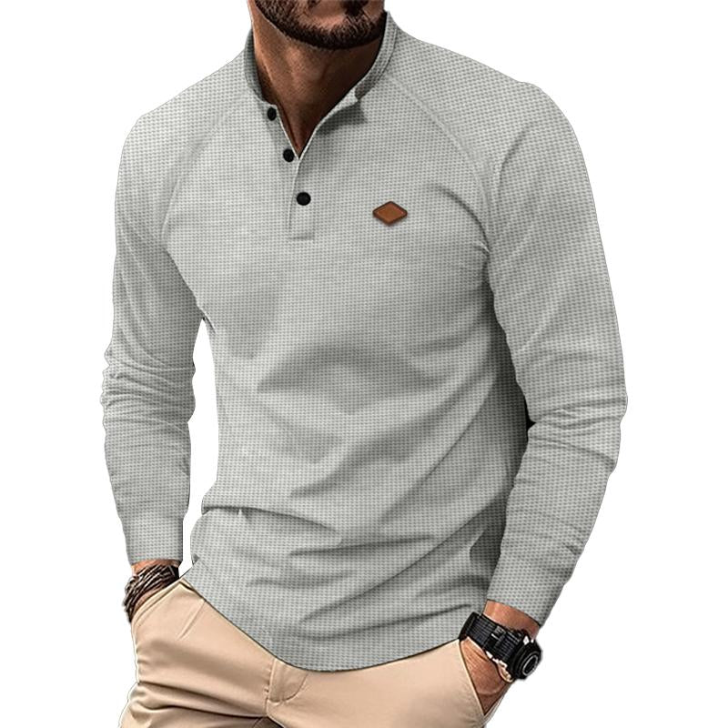 Männer lässig Waffel Henley Kragen Raglan Langarm T-Shirt