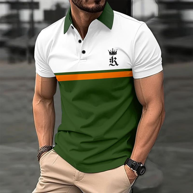 Men's Contrast Print Button Short Sleeve POLO Shirt