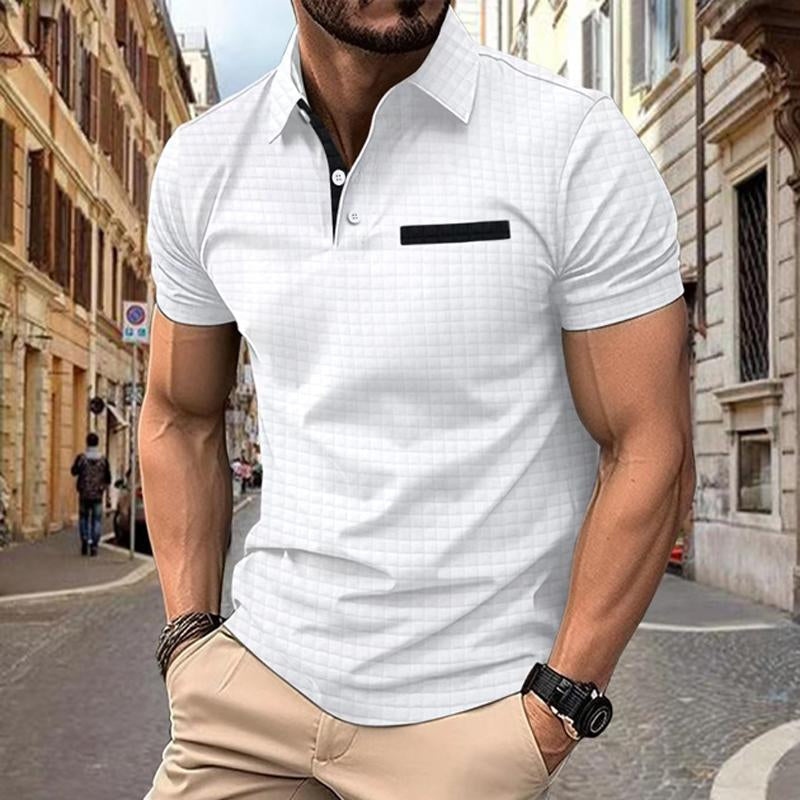 Men's Casual Solid Color Waffle Short Sleeve Polo Shirt
