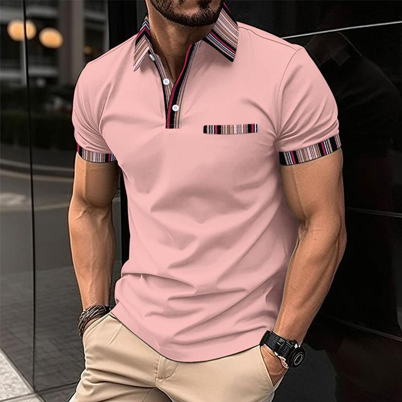Men's Casual Colorblock Printed Lapel Short-Sleeved Polo Shirt