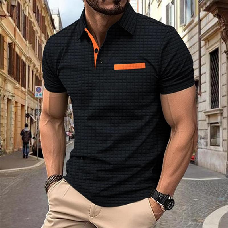 Men's Casual Solid Color Waffle Short Sleeve Polo Shirt