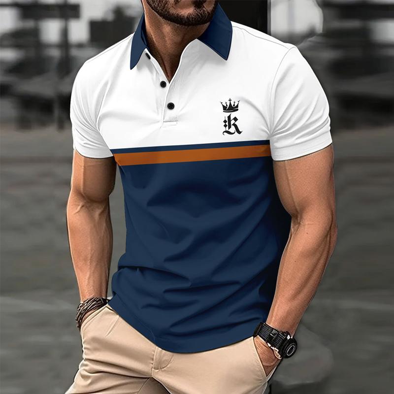 Men's Contrast Print Button Short Sleeve POLO Shirt