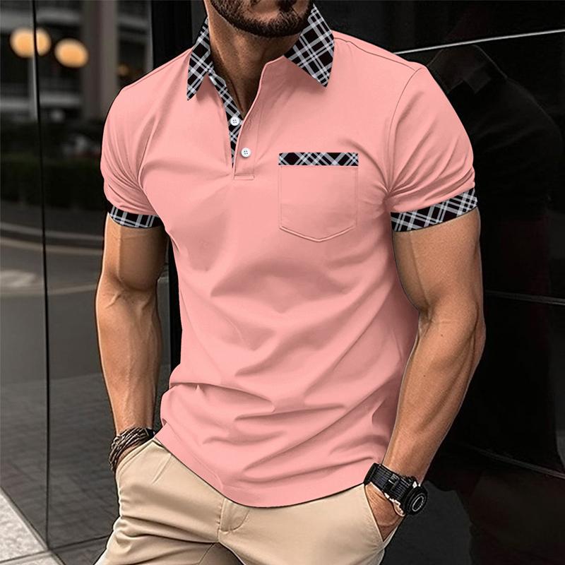 Men's Casual Colorblock Printed Lapel Short-Sleeved Polo Shirt