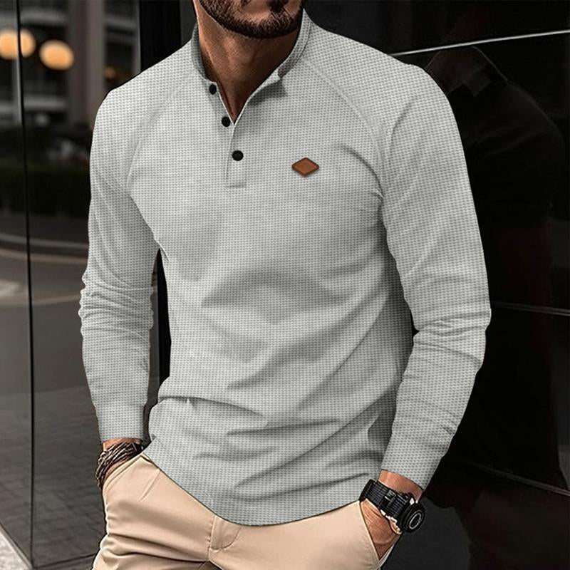 Männer lässig Waffel Henley Kragen Raglan Langarm T-Shirt