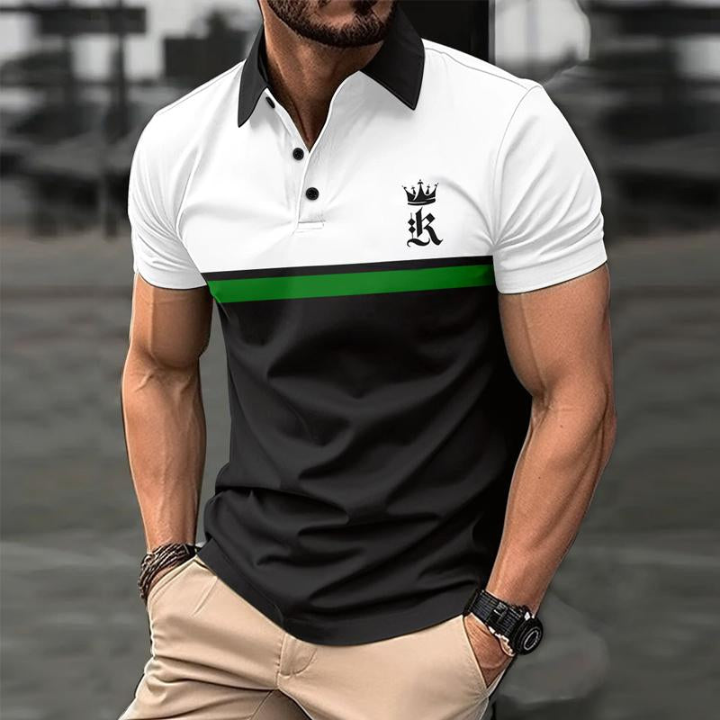 Men's Contrast Print Button Short Sleeve POLO Shirt