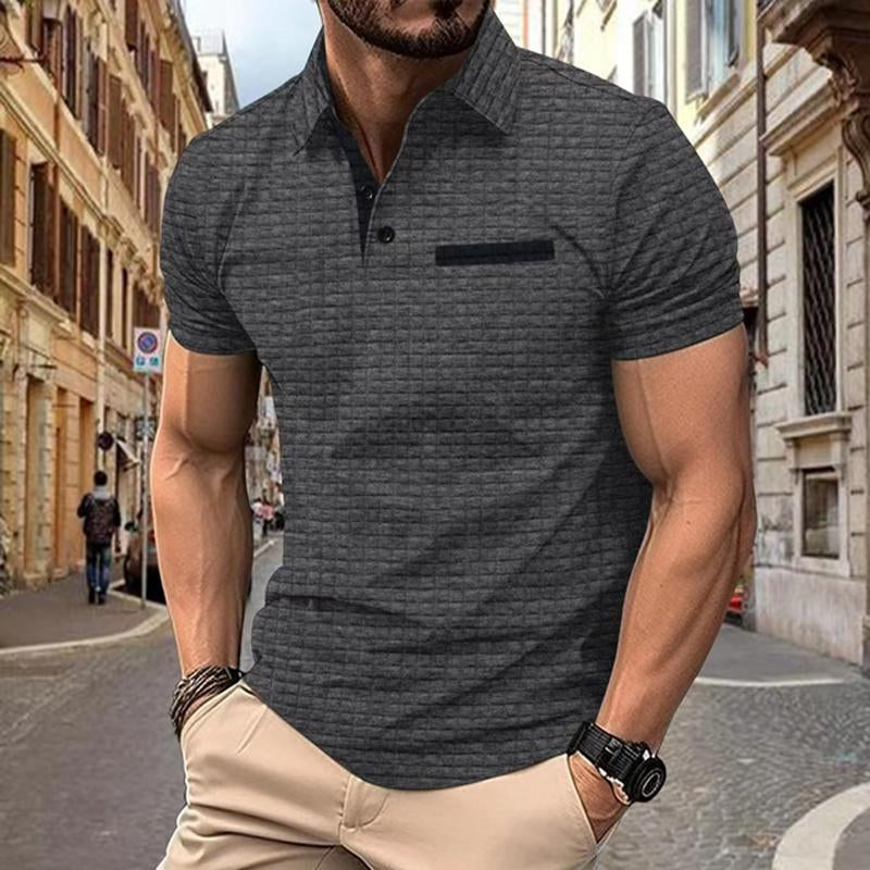 Men's Casual Solid Color Waffle Short Sleeve Polo Shirt