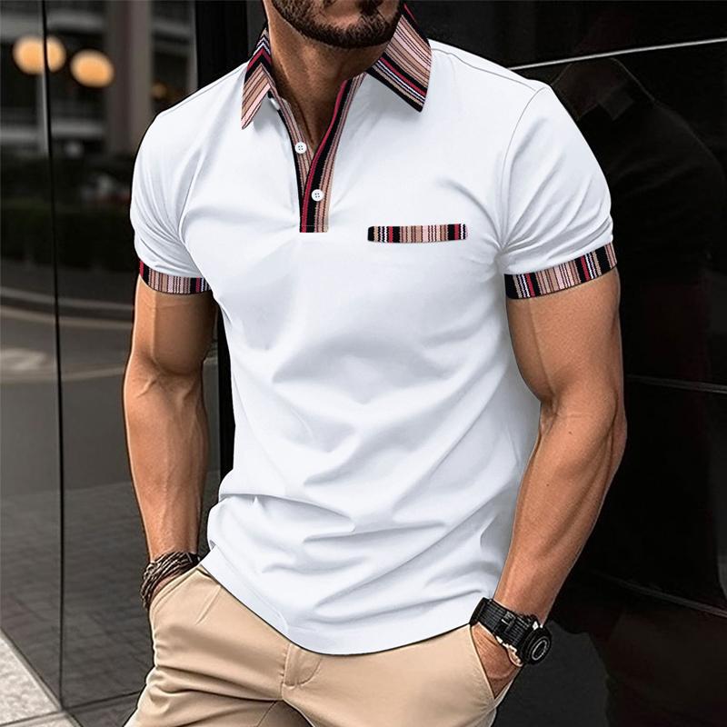 Men's Casual Colorblock Printed Lapel Short-Sleeved Polo Shirt