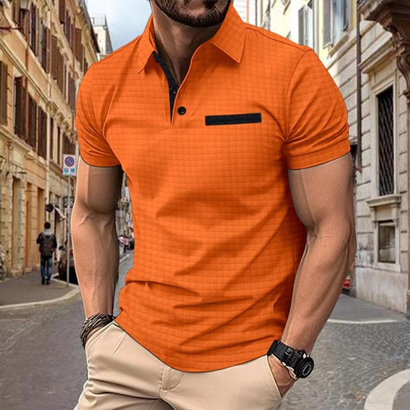 Men's Casual Solid Color Waffle Short Sleeve Polo Shirt