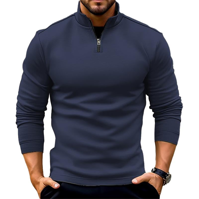 Men's Casual Solid Color Half-Zip Long-Sleeved Sweatshirt