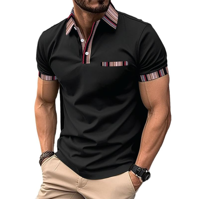 Men's Casual Colorblock Printed Lapel Short-Sleeved Polo Shirt