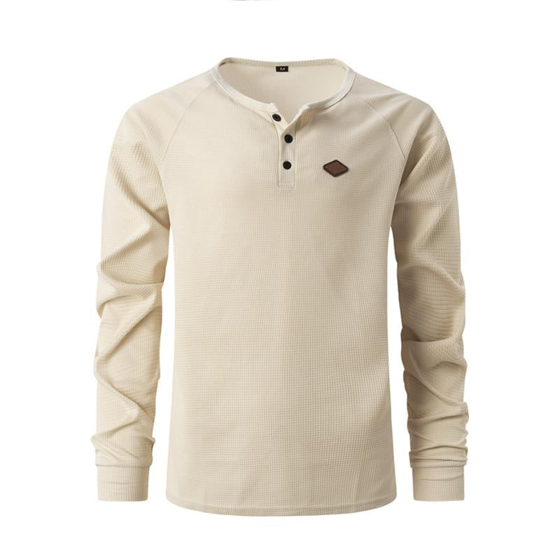 Männer lässig Waffel Henley Kragen Raglan Langarm T-Shirt
