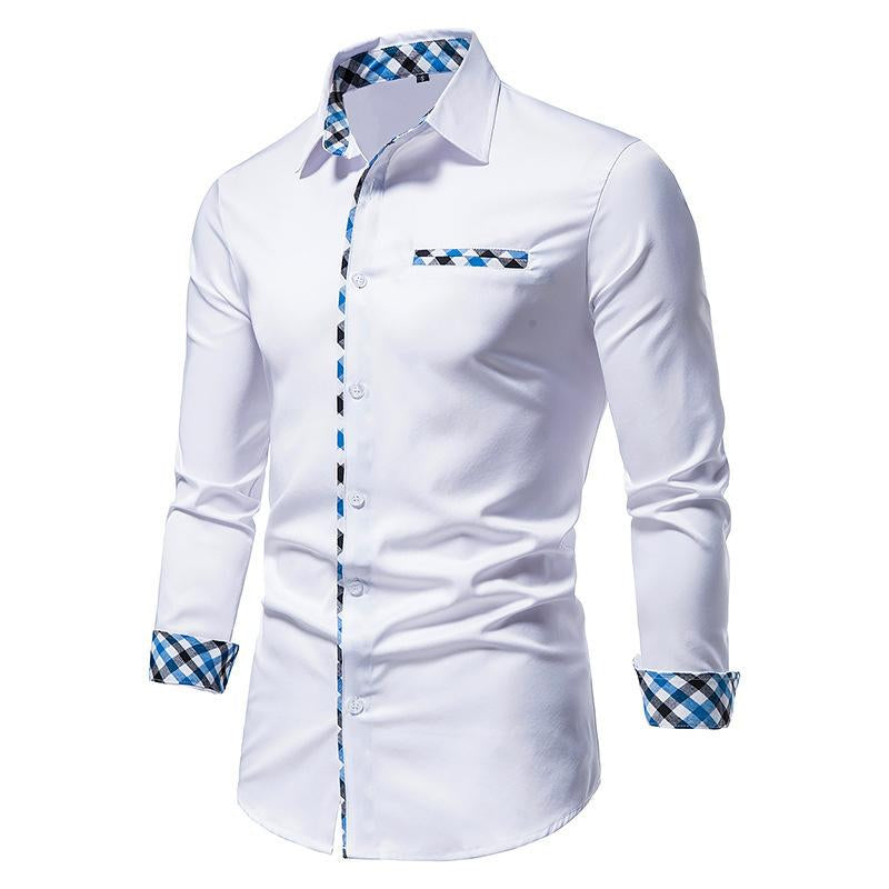 Men's Casual Contrast Button Long Sleeve Shirt