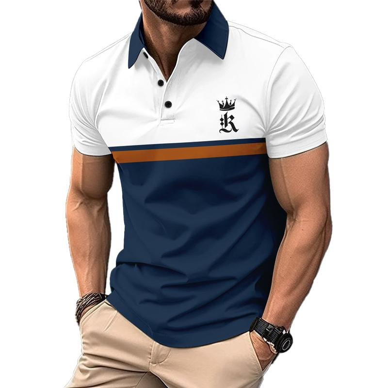 Men's Contrast Print Button Short Sleeve POLO Shirt