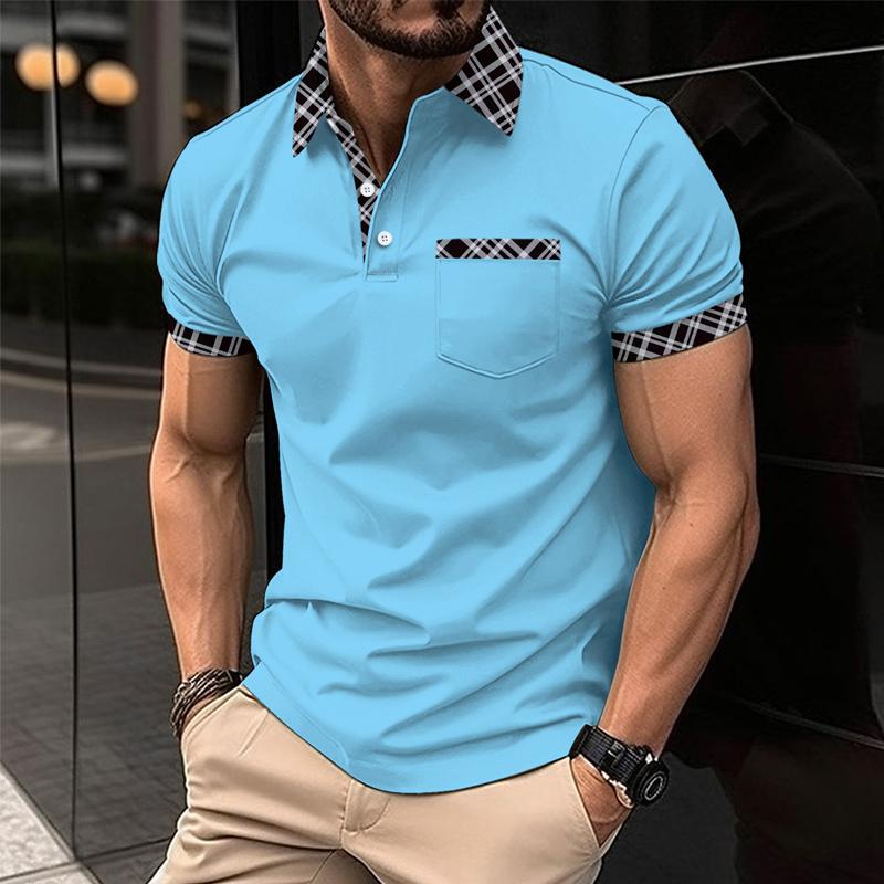 Men's Casual Colorblock Printed Lapel Short-Sleeved Polo Shirt