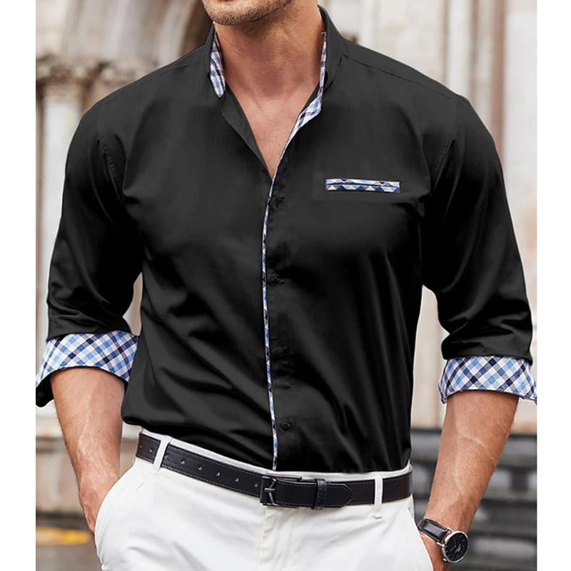Men's Casual Contrast Button Long Sleeve Shirt