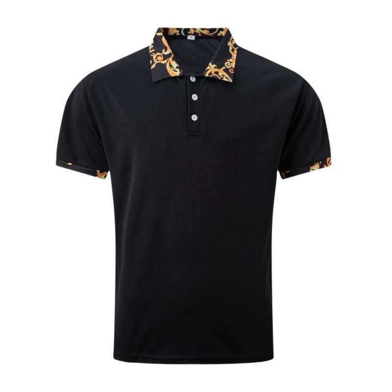 Men's Vintage Graphic Stitching Lapel Short Sleeve Casual Polo Shirt