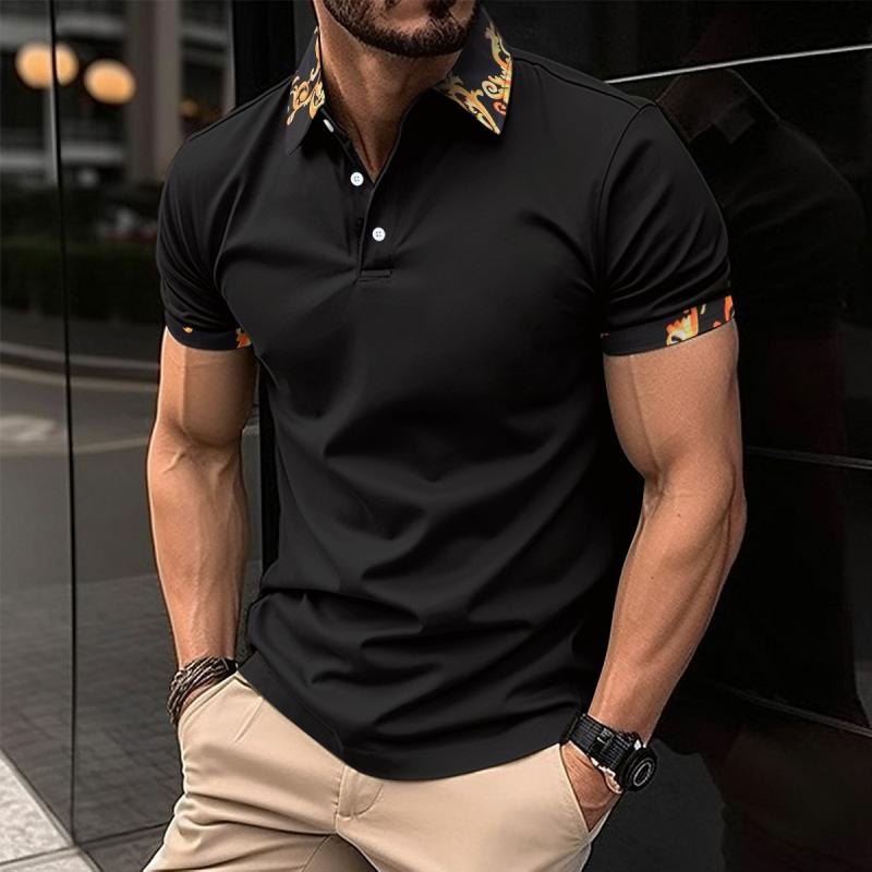 Men's Vintage Graphic Stitching Lapel Short Sleeve Casual Polo Shirt