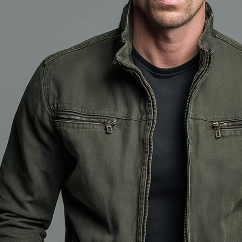 Men's Vintage Casual Cotton Washed Zipper Lapel Jacket
