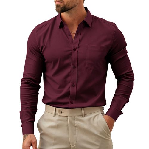 Men's Classic Solid Long-Sleeve Button-Up Shirt