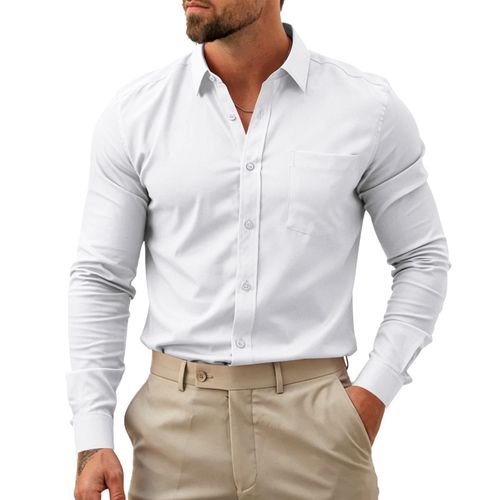 Men's Classic Solid Long-Sleeve Button-Up Shirt
