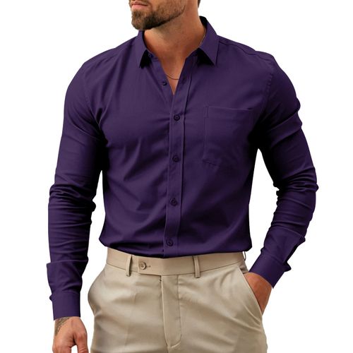Men's Classic Solid Long-Sleeve Button-Up Shirt