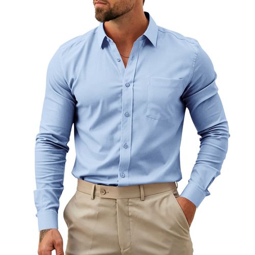 Men's Classic Solid Long-Sleeve Button-Up Shirt