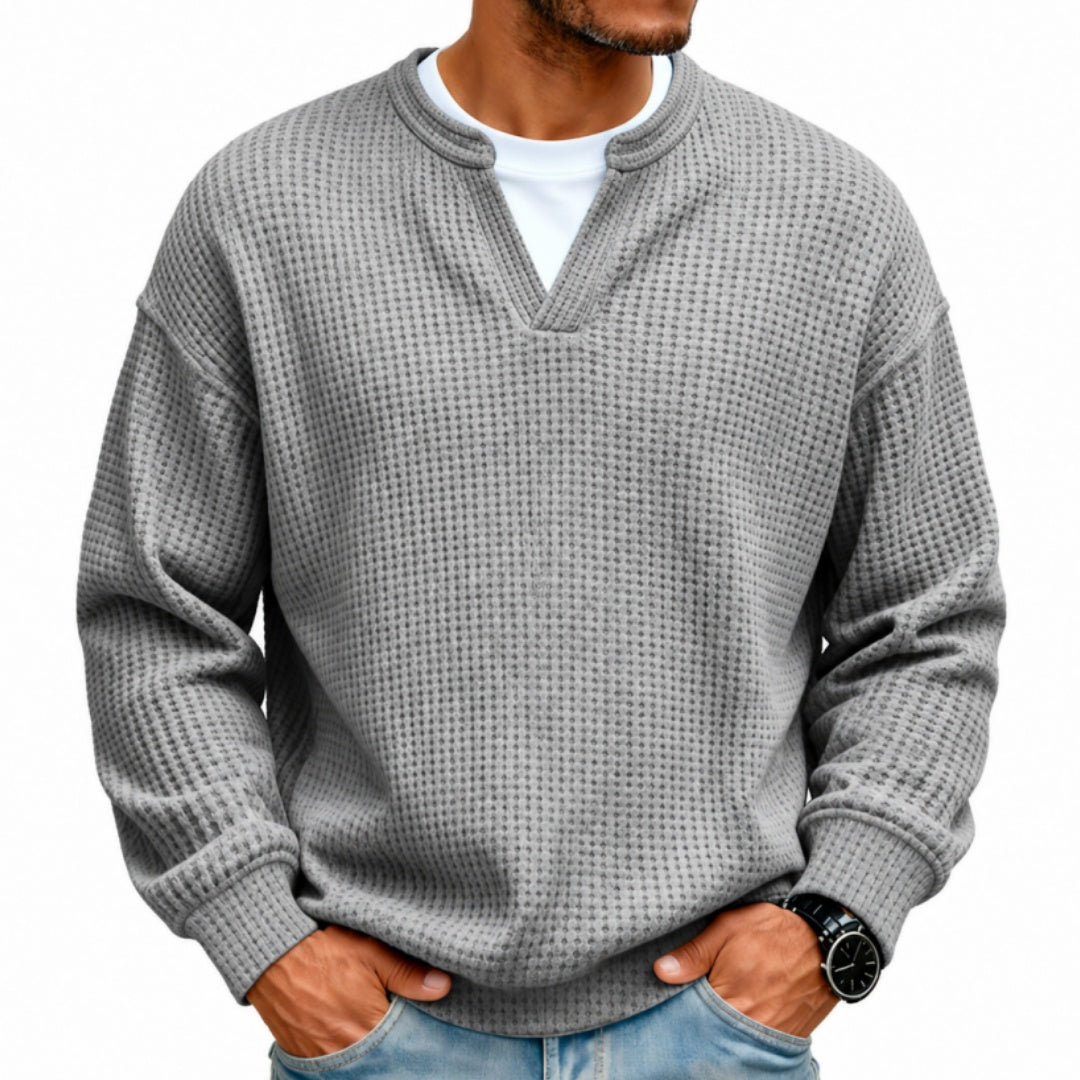 Men’s Waffle Knit Notch-Neck Pullover Sweater