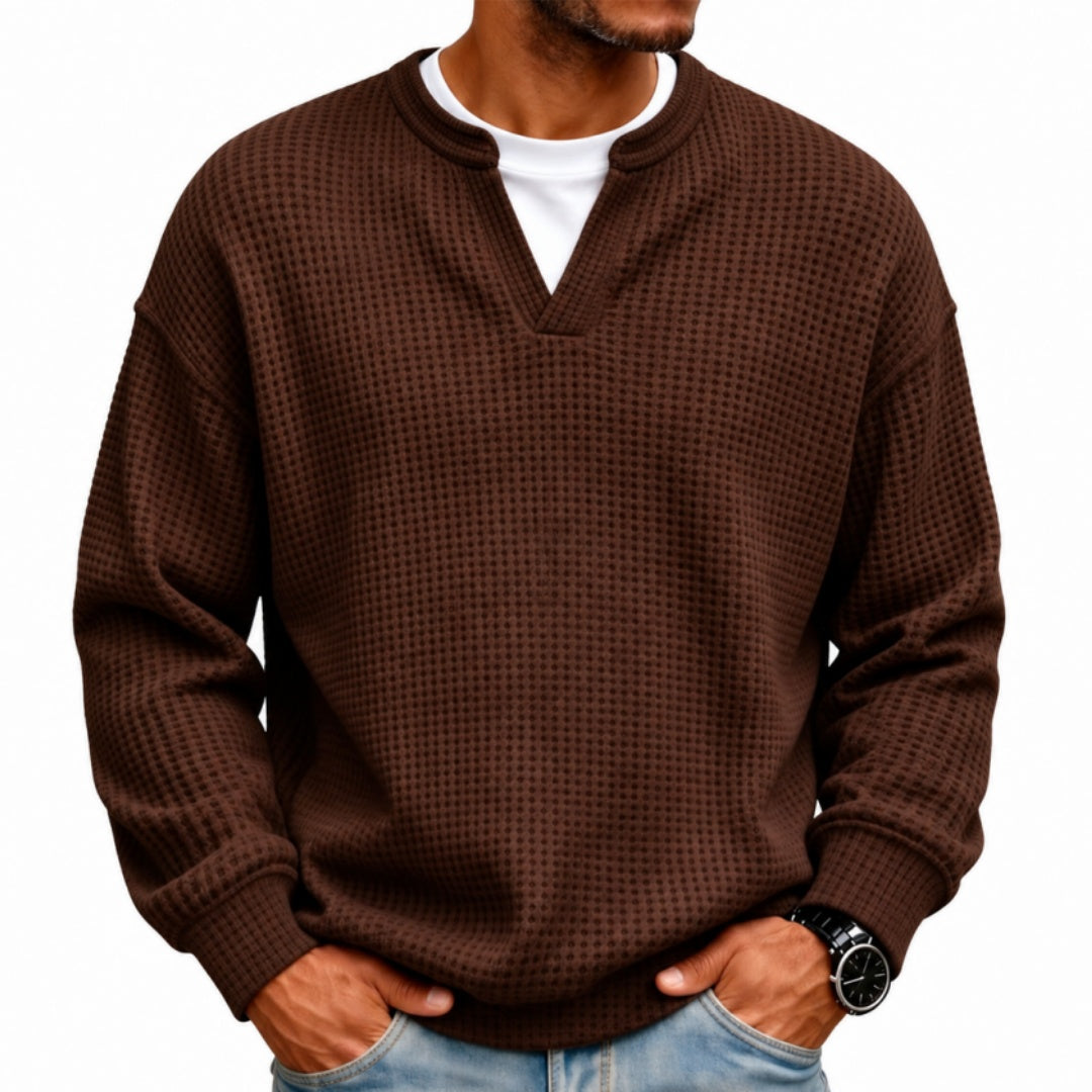 Men’s Waffle Knit Notch-Neck Pullover Sweater