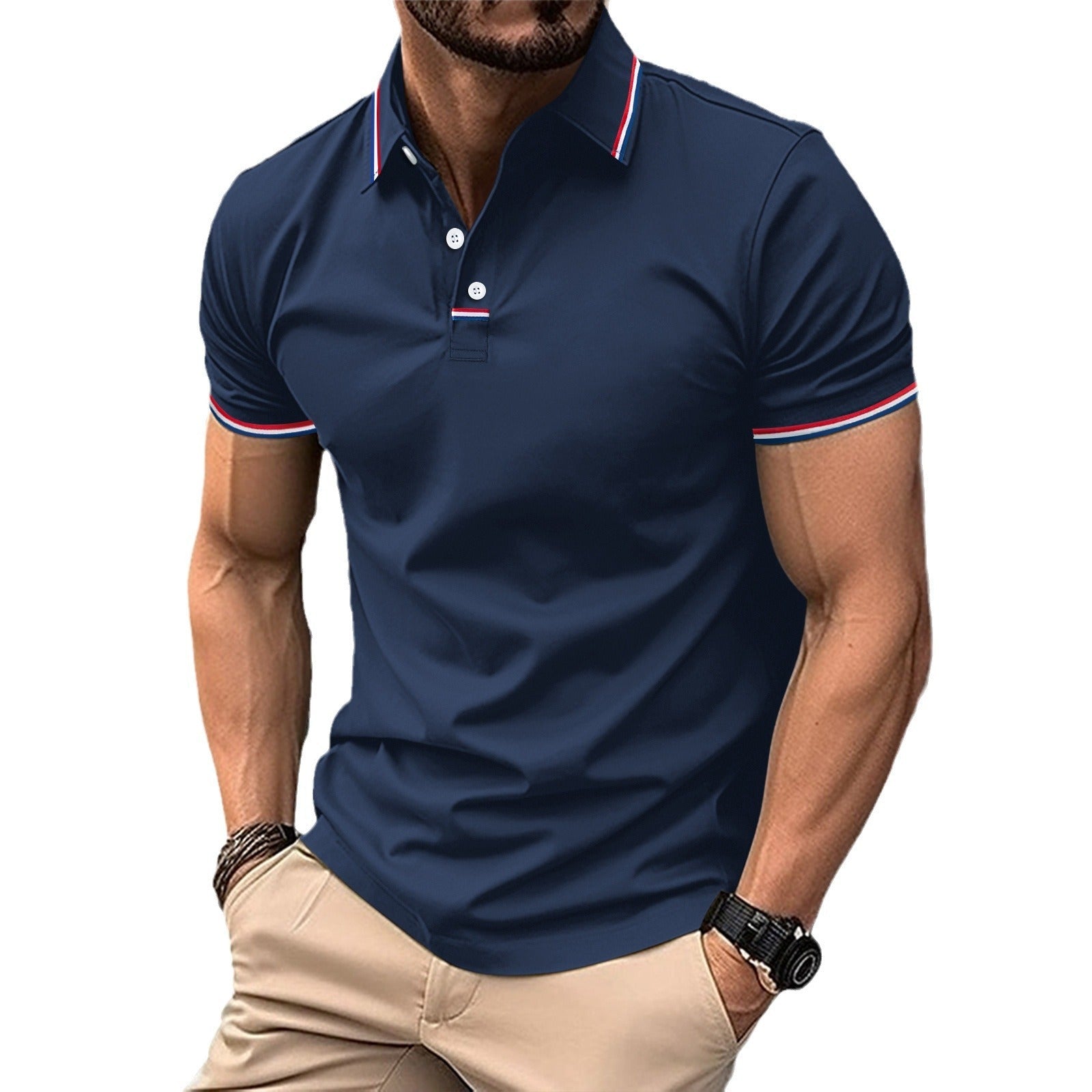 Men's Lapel Buttons Solid Color Polo Shirt