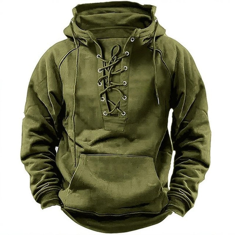 Men’s Oversized Vintage Lace-Up Hoodie