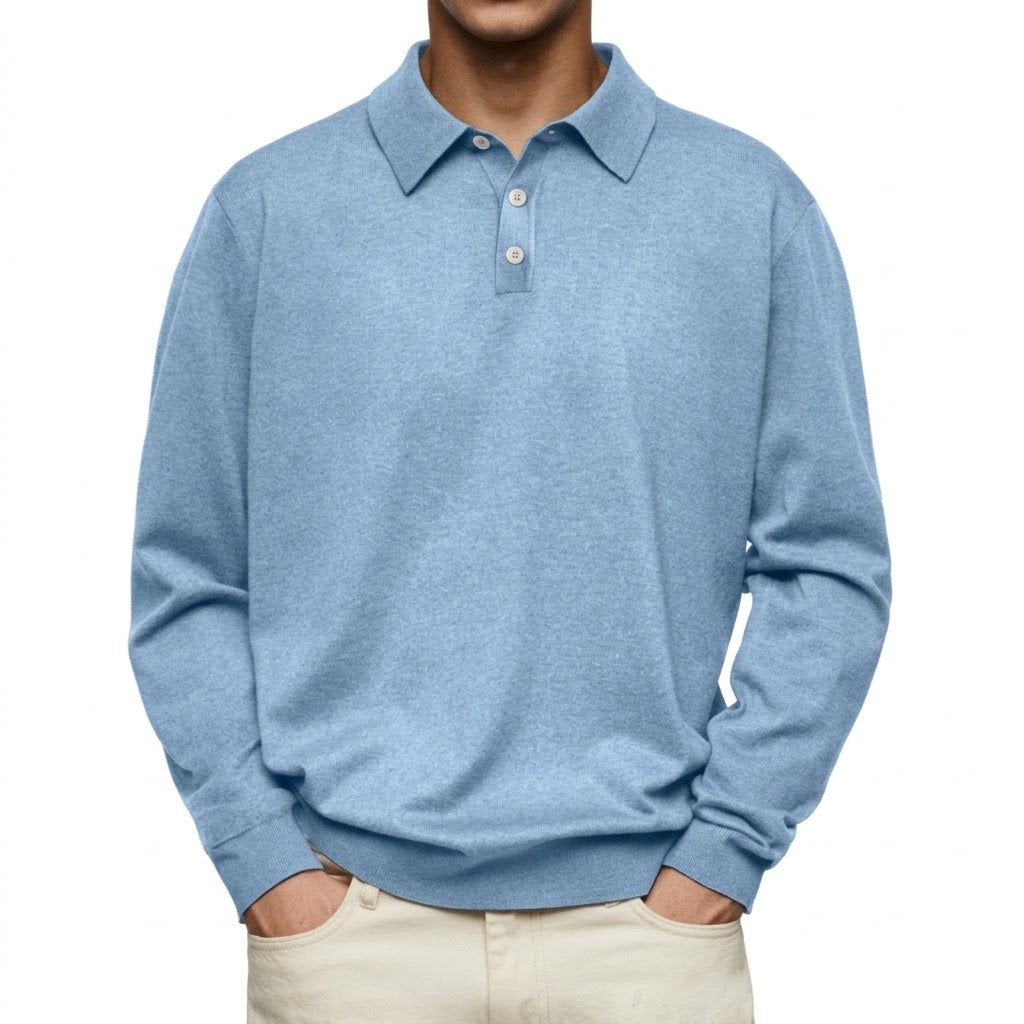 Men's Thermal Long Sleeve V-Neck Button Polo Shirt