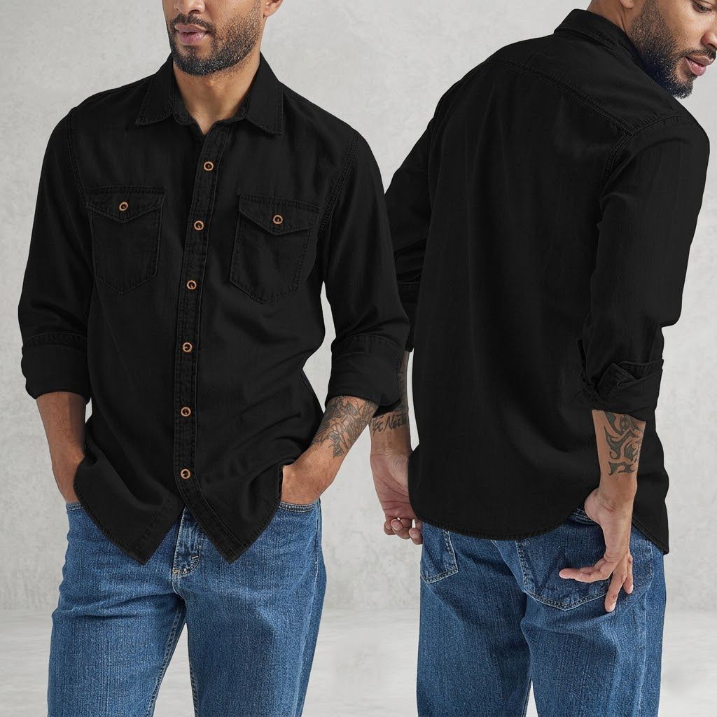 Men’s Washed Denim-Look Casual Shirt
