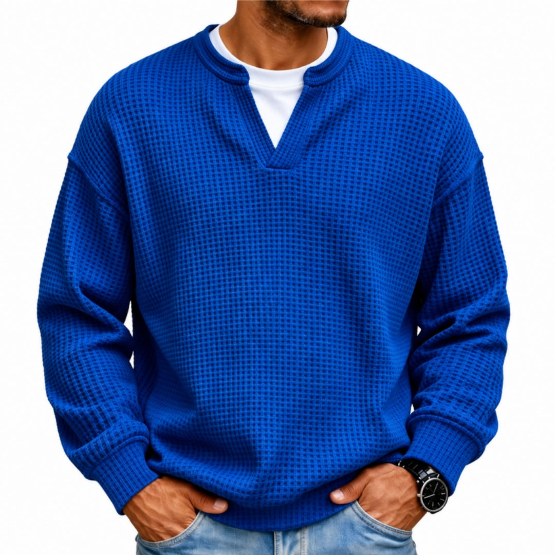 Men’s Waffle Knit Notch-Neck Pullover Sweater