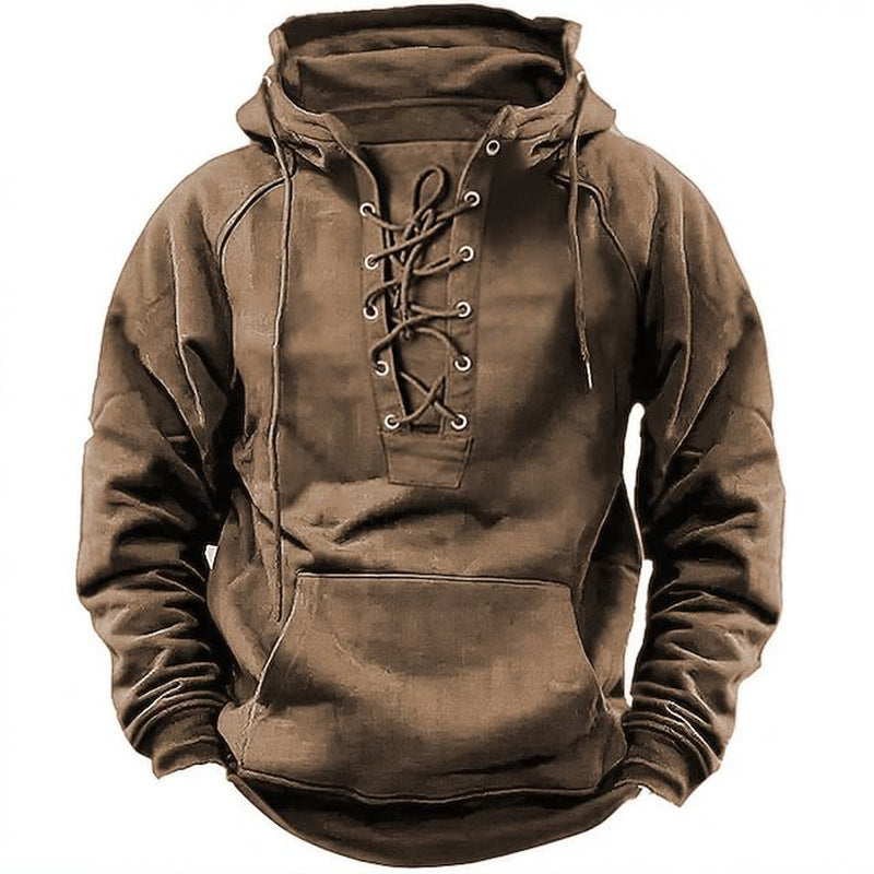Men’s Oversized Vintage Lace-Up Hoodie