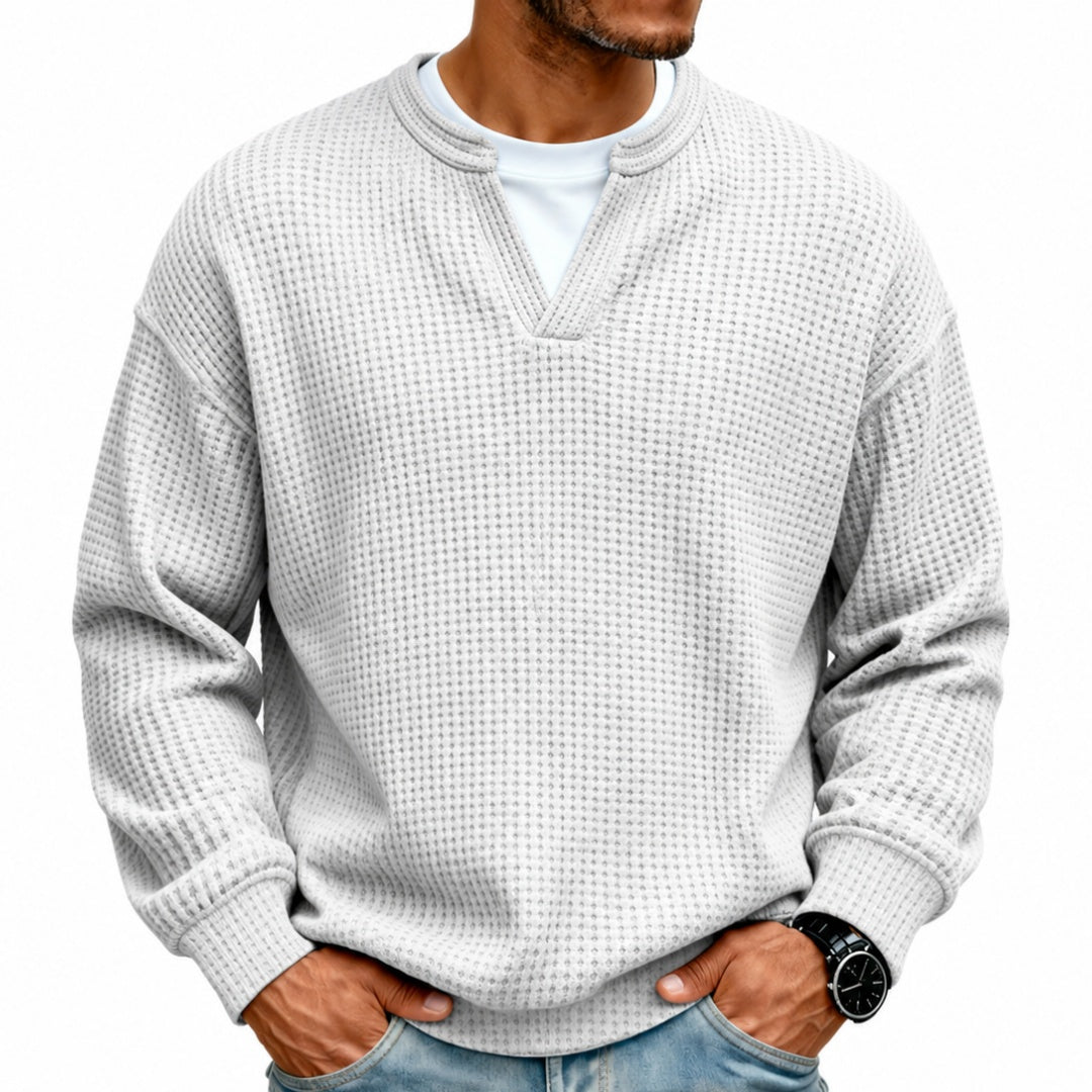 Men’s Waffle Knit Notch-Neck Pullover Sweater