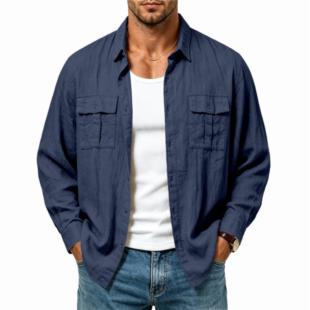 Herren-Leinen-Shirtjacke mit mehreren Taschen
