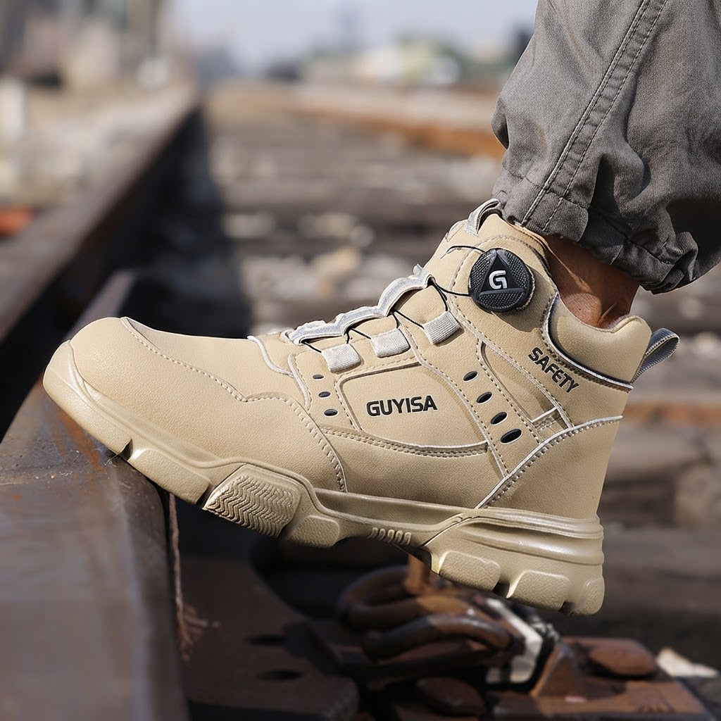 Men’s High-Top Safety Work Boots with Impact-Resistant Toe & Smart Dial