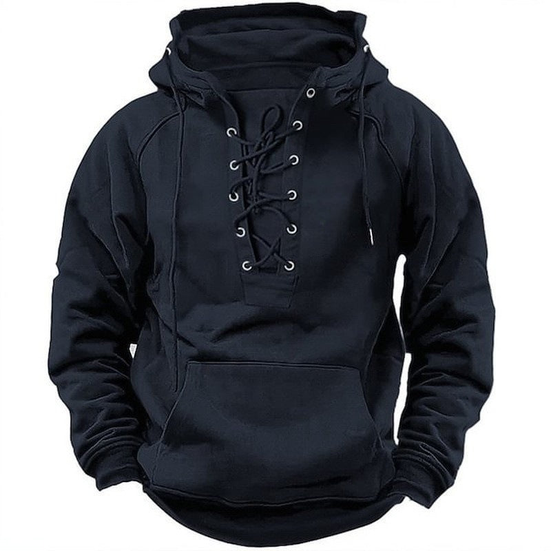 Men’s Oversized Vintage Lace-Up Hoodie