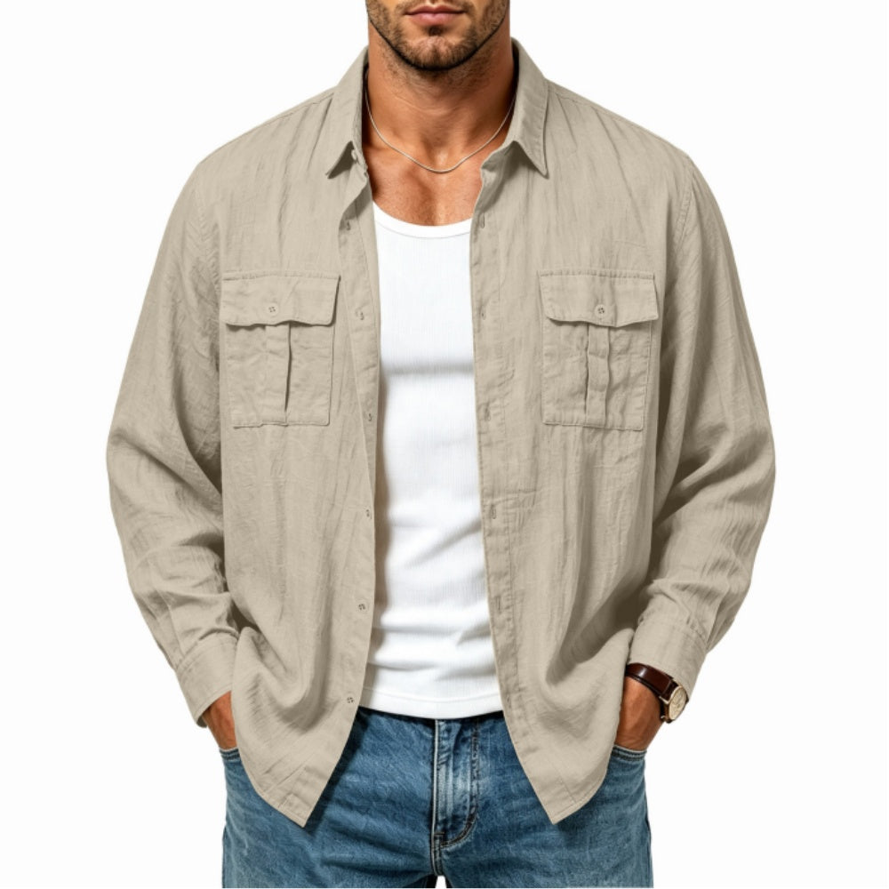 Herren-Leinen-Shirtjacke mit mehreren Taschen