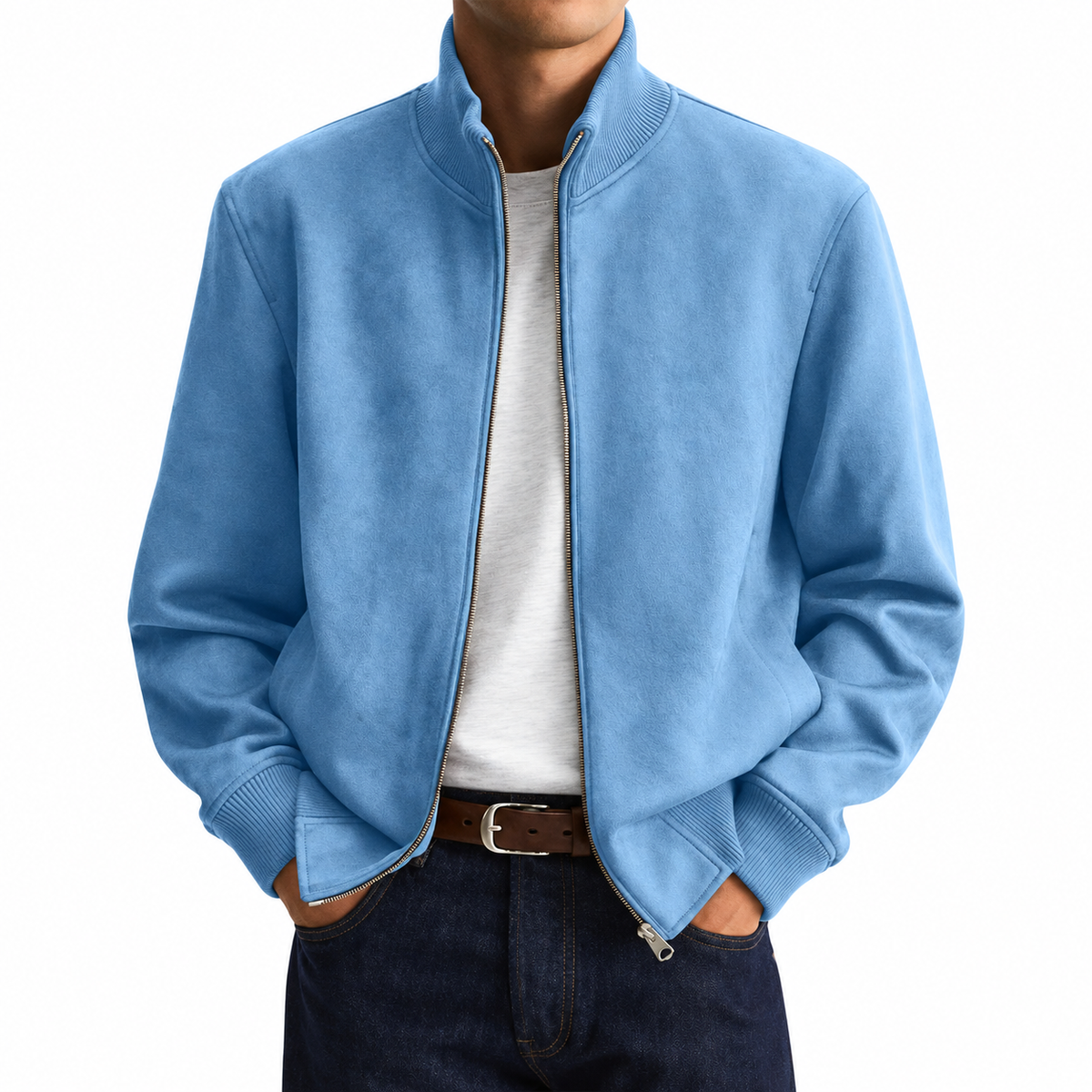 Men's Suede Stand Collar Zip-Up Jacket