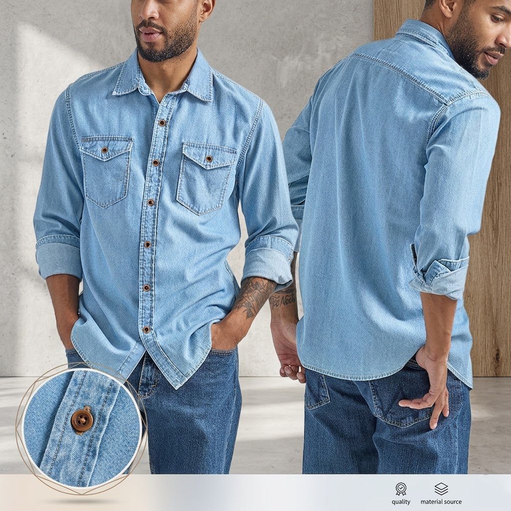 Men’s Washed Denim-Look Casual Shirt