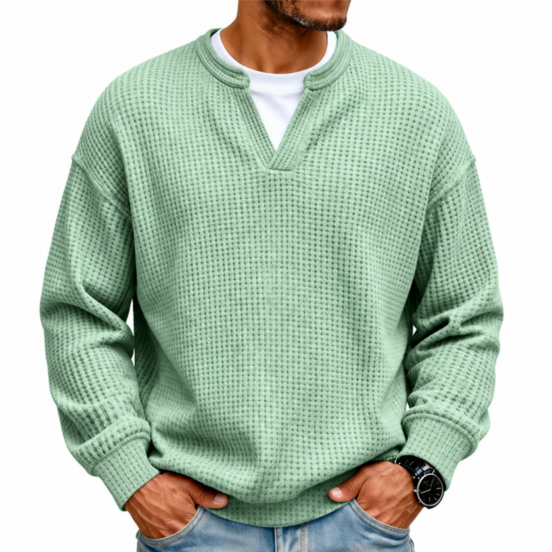 Men’s Waffle Knit Notch-Neck Pullover Sweater