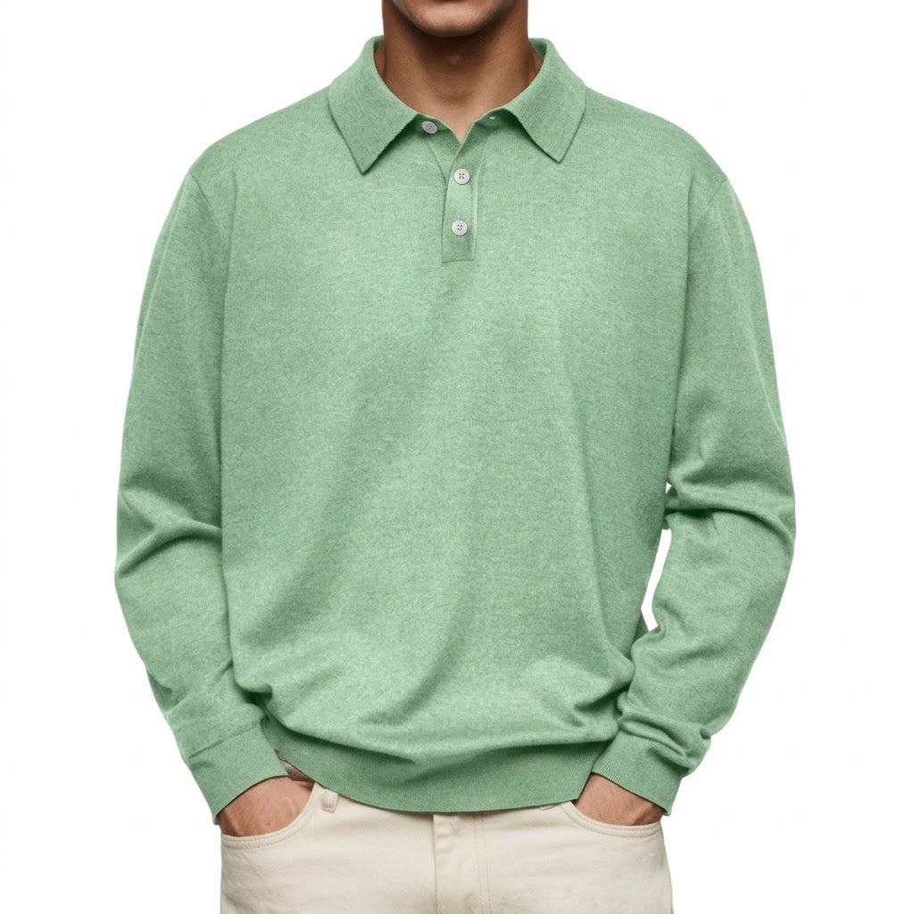 Men's Thermal Long Sleeve V-Neck Button Polo Shirt