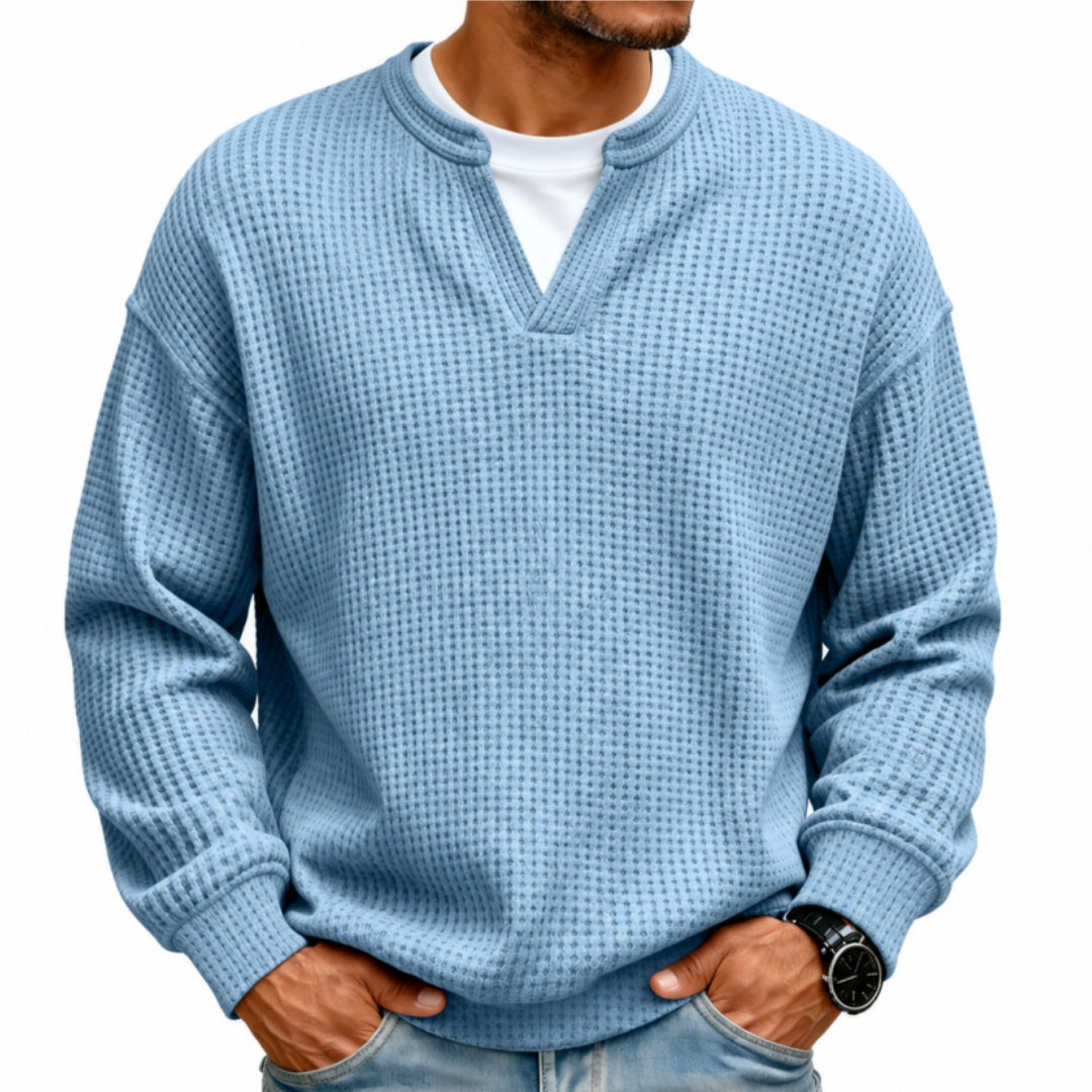 Men’s Waffle Knit Notch-Neck Pullover Sweater