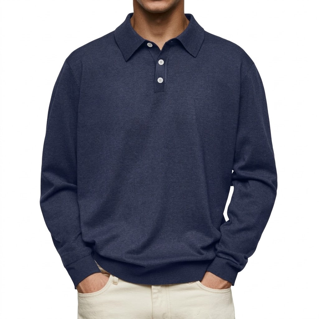 Men's Thermal Long Sleeve V-Neck Button Polo Shirt