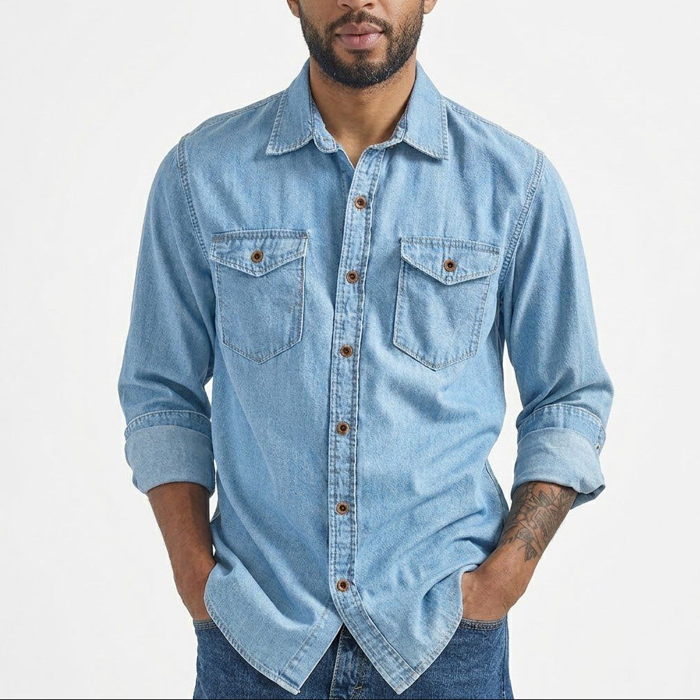 Men’s Washed Denim-Look Casual Shirt