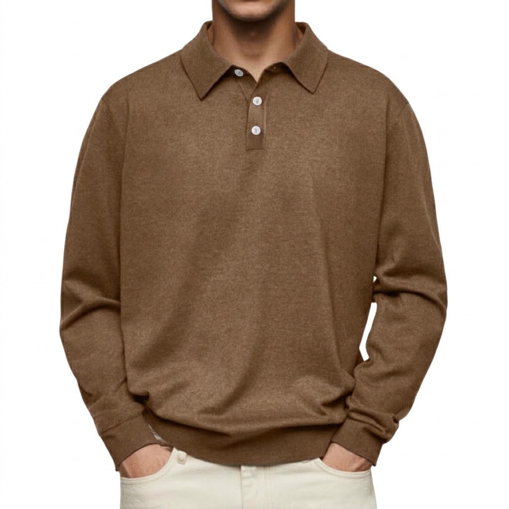 Men's Thermal Long Sleeve V-Neck Button Polo Shirt
