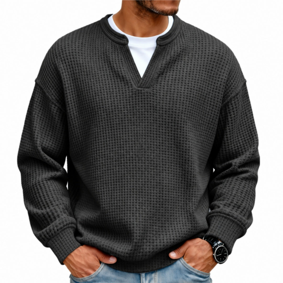 Men’s Waffle Knit Notch-Neck Pullover Sweater
